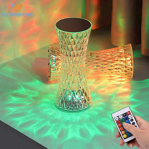 Luxury Table Lamp, USB Rechargeable Crystal Projector Desk Lamp, Acrylic Decor