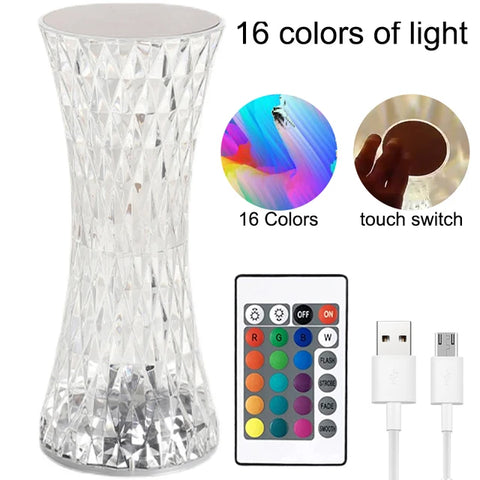 Luxury Table Lamp, USB Rechargeable Crystal Projector Desk Lamp, Acrylic Decor