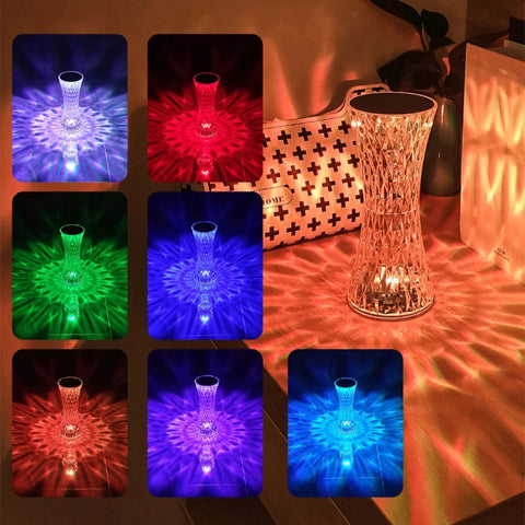Luxury Table Lamp, USB Rechargeable Crystal Projector Desk Lamp, Acrylic Decor